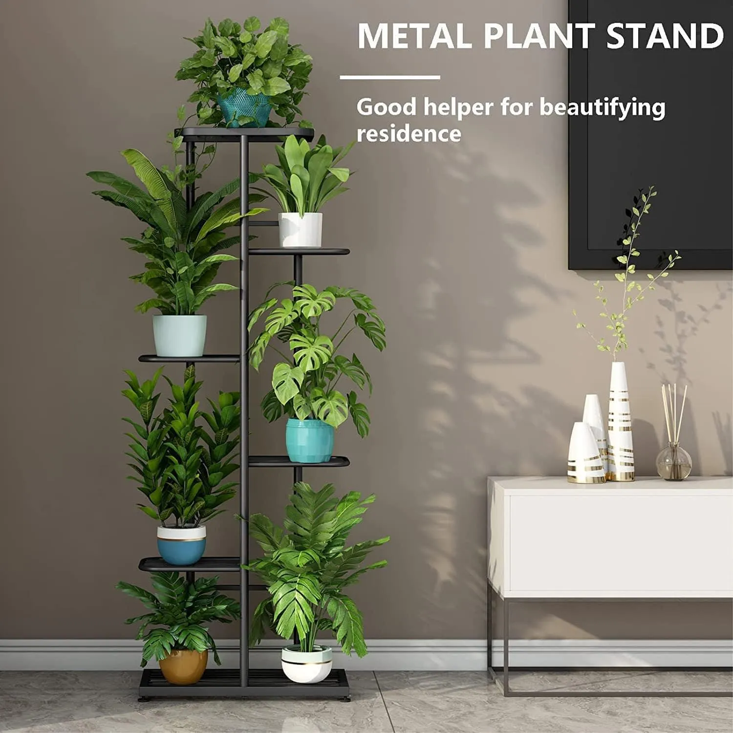 Plant Stand Metal 6 Tier 7 Potted Multiple Flower Pot Holder Shelf Indoor Outdoor Planter Display Shelving Unit For Patio Garden Corner