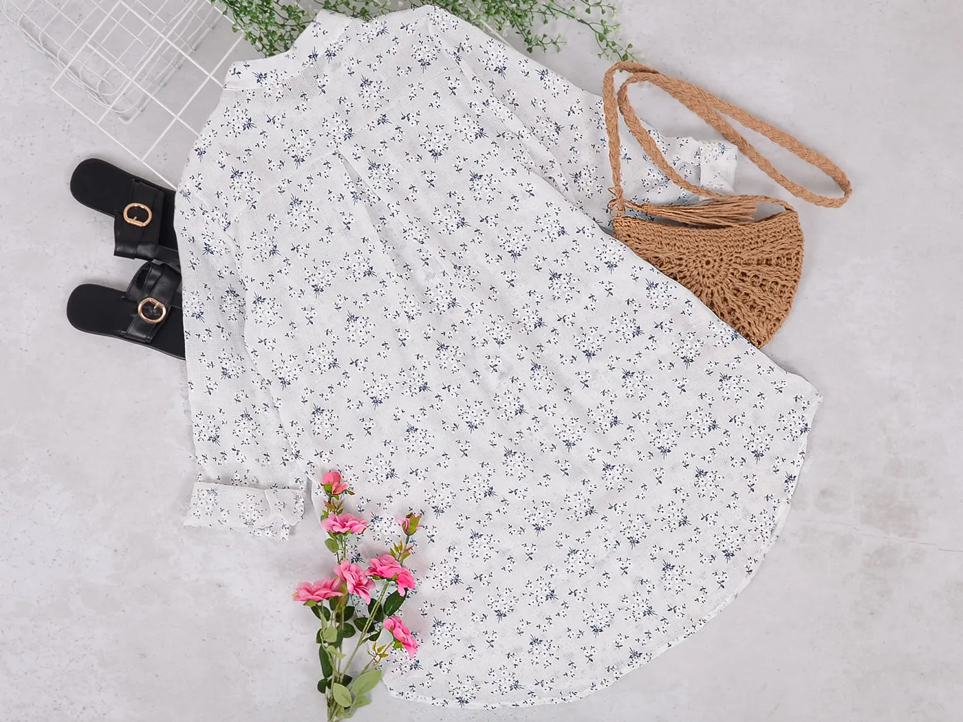 Plus Size Shirts Casual Loose Long Sleeve Button Down Floral Print Hollow Blouse Tops