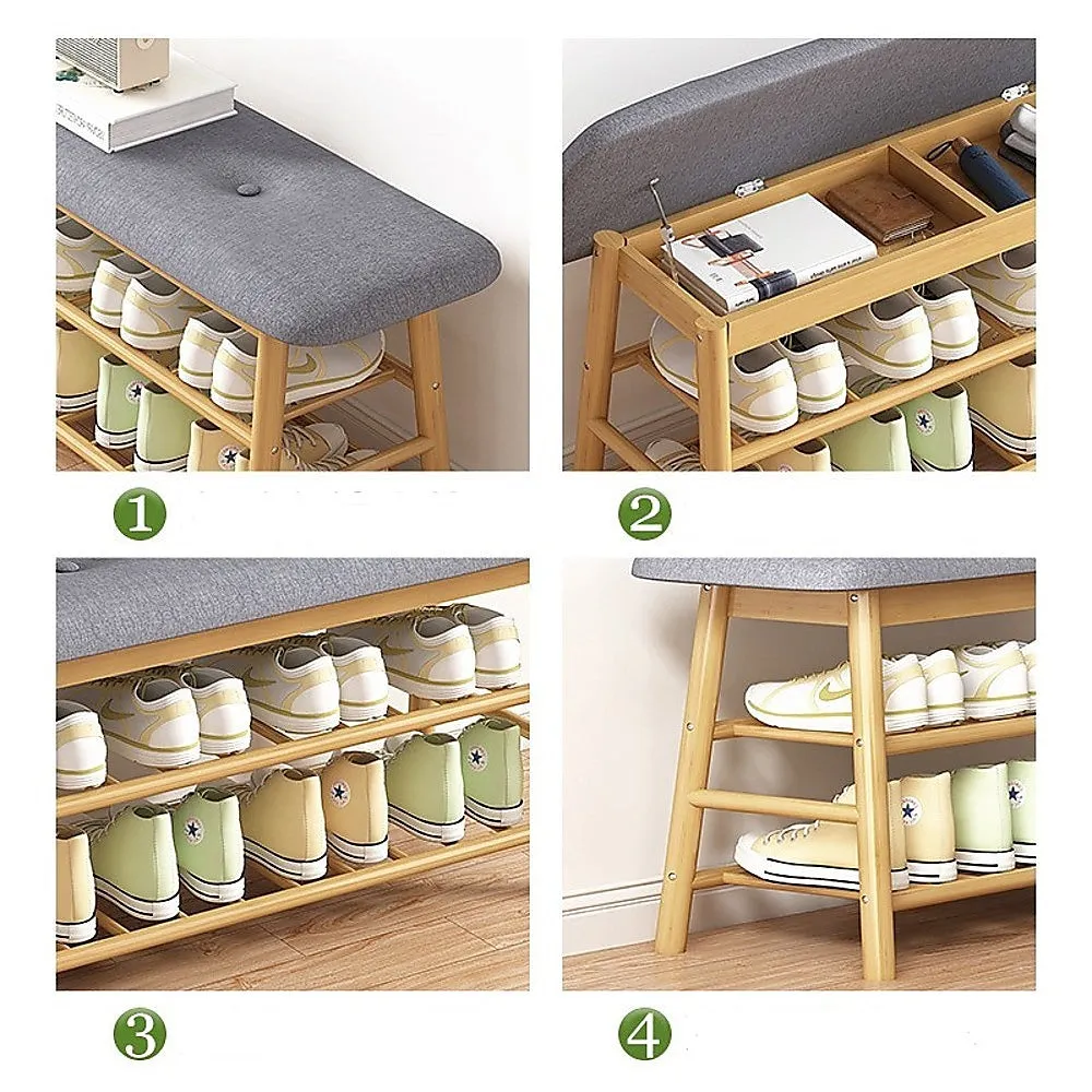 Premium Wood Stool Shoe Storage Rack with Cushion