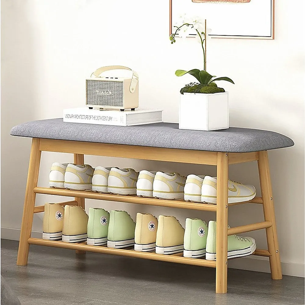 Premium Wood Stool Shoe Storage Rack with Cushion