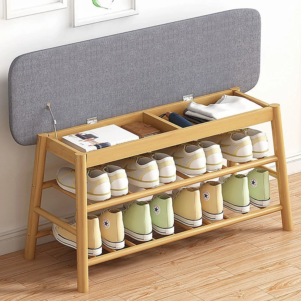 Premium Wood Stool Shoe Storage Rack with Cushion