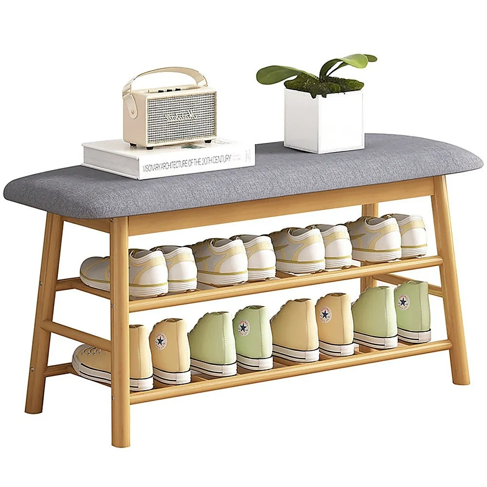 Premium Wood Stool Shoe Storage Rack with Cushion