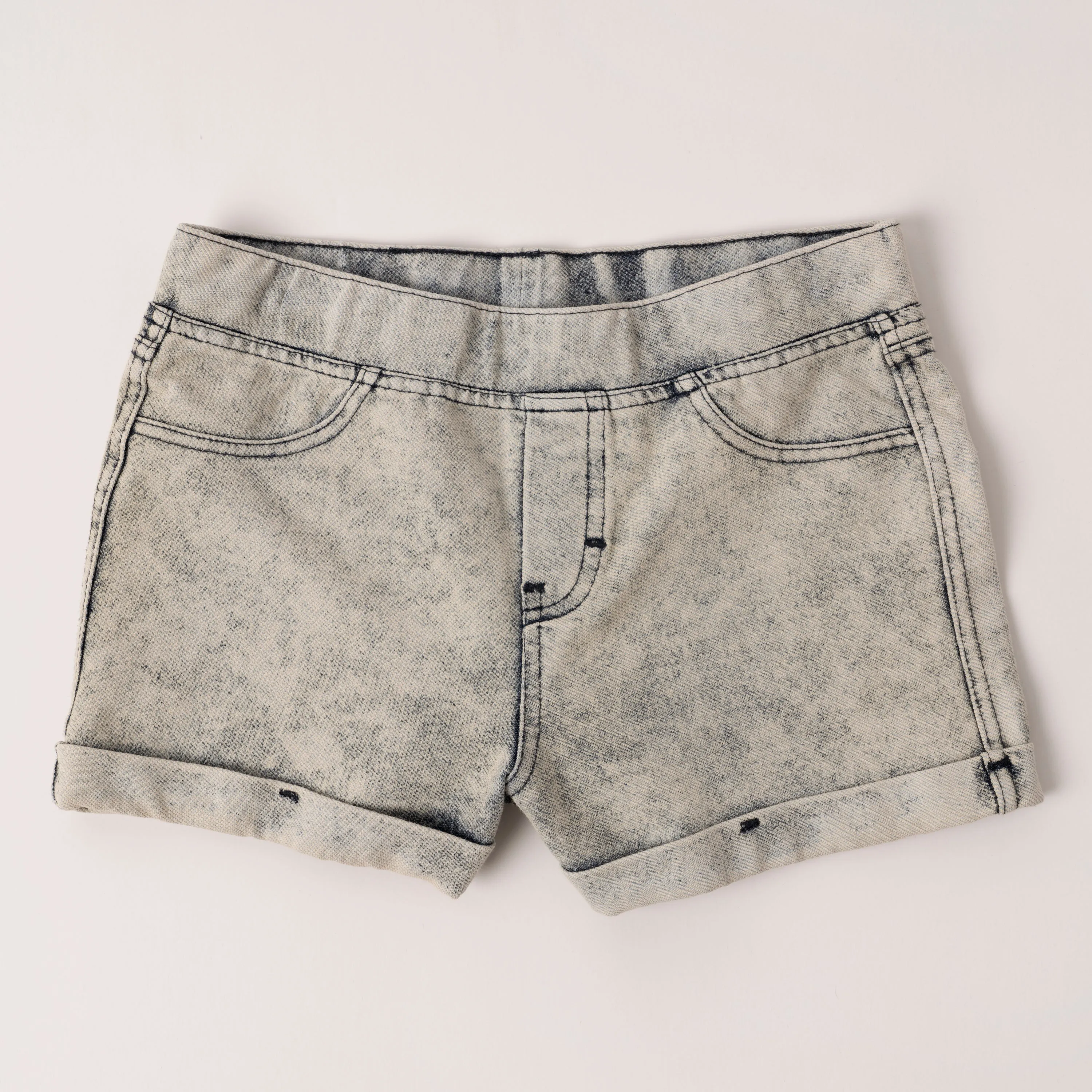 Pull On Knit Denim Cuff Short