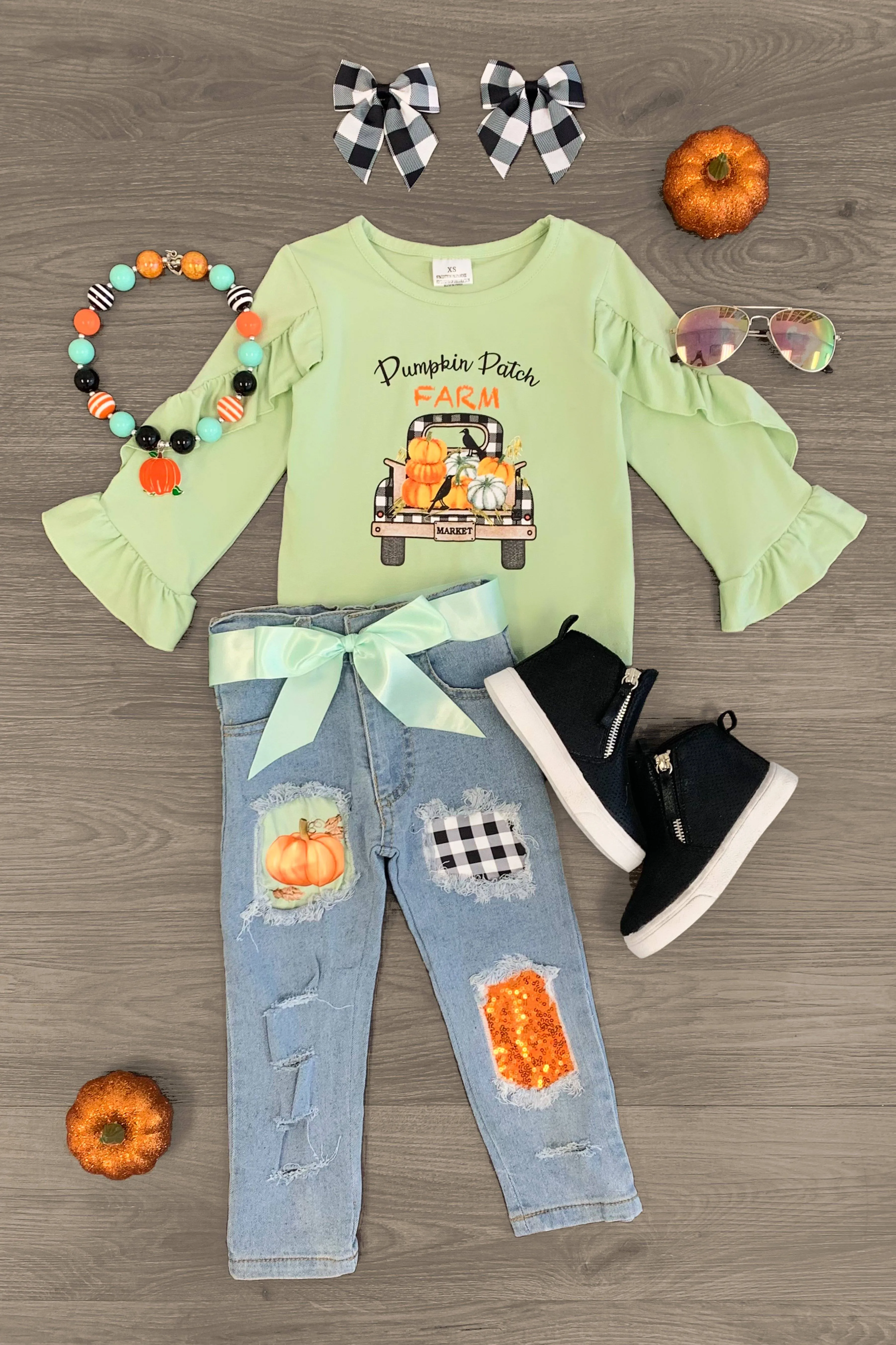 "Pumpkin Patch Farm" Distressed Denim Pant Set