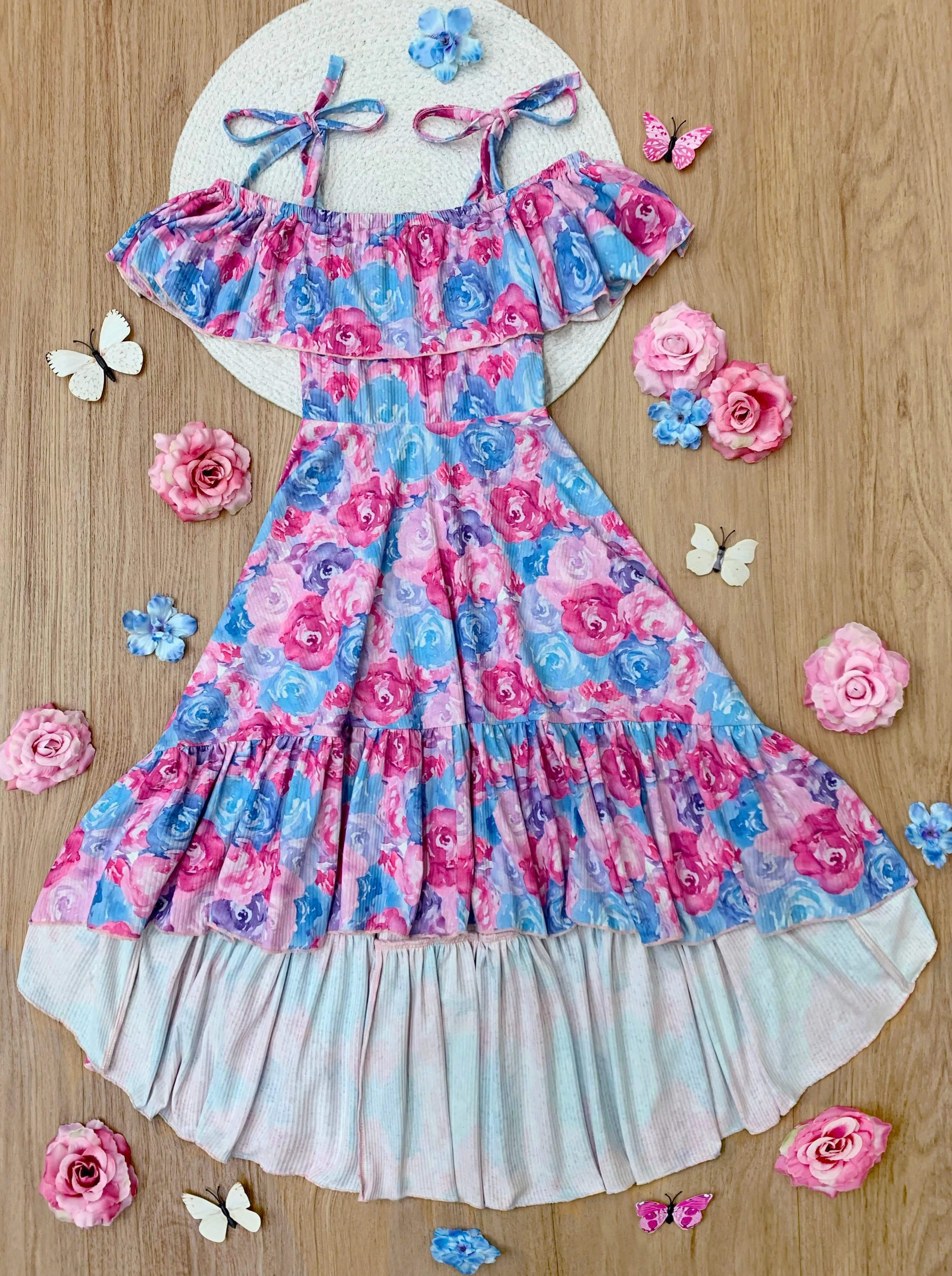 Radiant Roses Hi-Lo Ruffle Dress