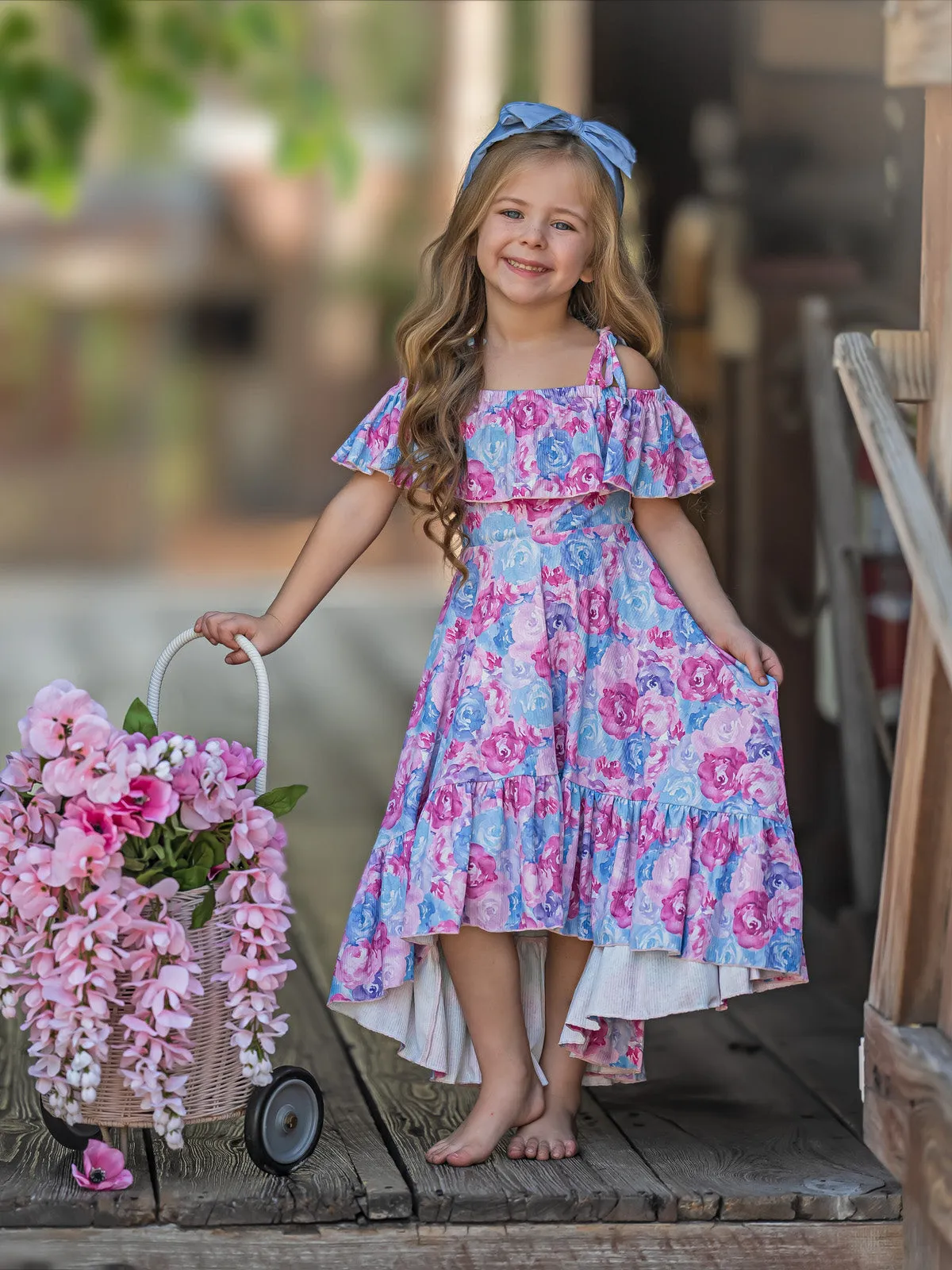 Radiant Roses Hi-Lo Ruffle Dress