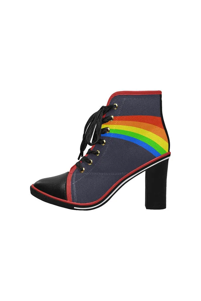 Rainbow Swoosh Women's Lace Up Chunky Heel Ankle Booties (Model 054)