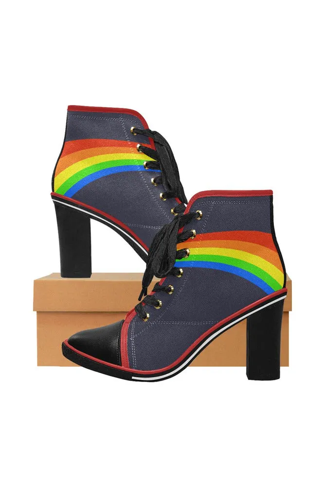 Rainbow Swoosh Women's Lace Up Chunky Heel Ankle Booties (Model 054)