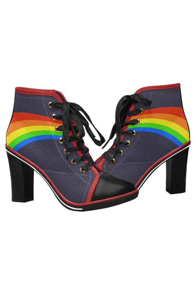 Rainbow Swoosh Women's Lace Up Chunky Heel Ankle Booties (Model 054)