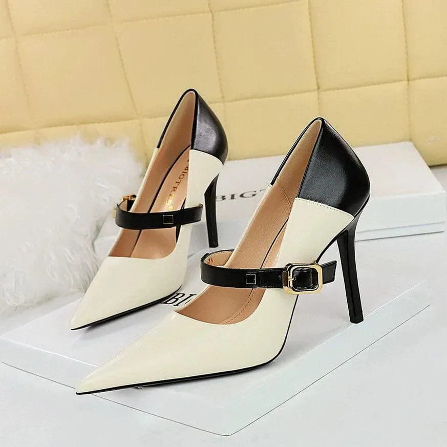 Retro Word Buckle High Heels: Stylish Vintage Footwear