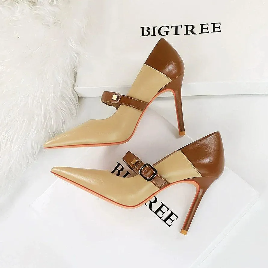 Retro Word Buckle High Heels: Stylish Vintage Footwear