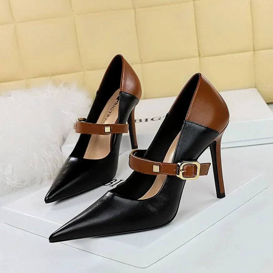 Retro Word Buckle High Heels: Stylish Vintage Footwear