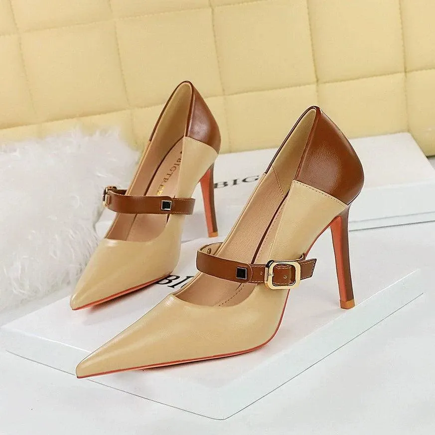 Retro Word Buckle High Heels: Stylish Vintage Footwear