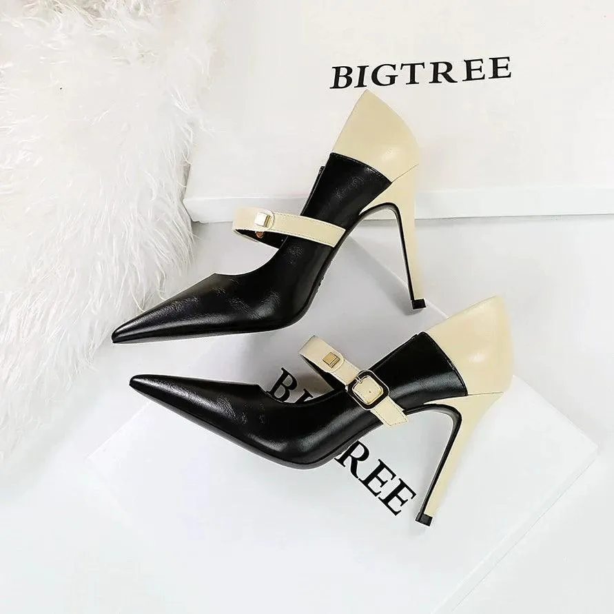 Retro Word Buckle High Heels: Stylish Vintage Footwear