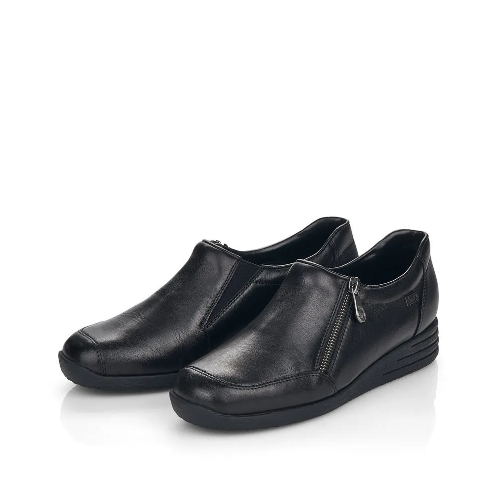 Rieker Ladies Black Leather Shoes 58494-00 Zip Water Repellent sale