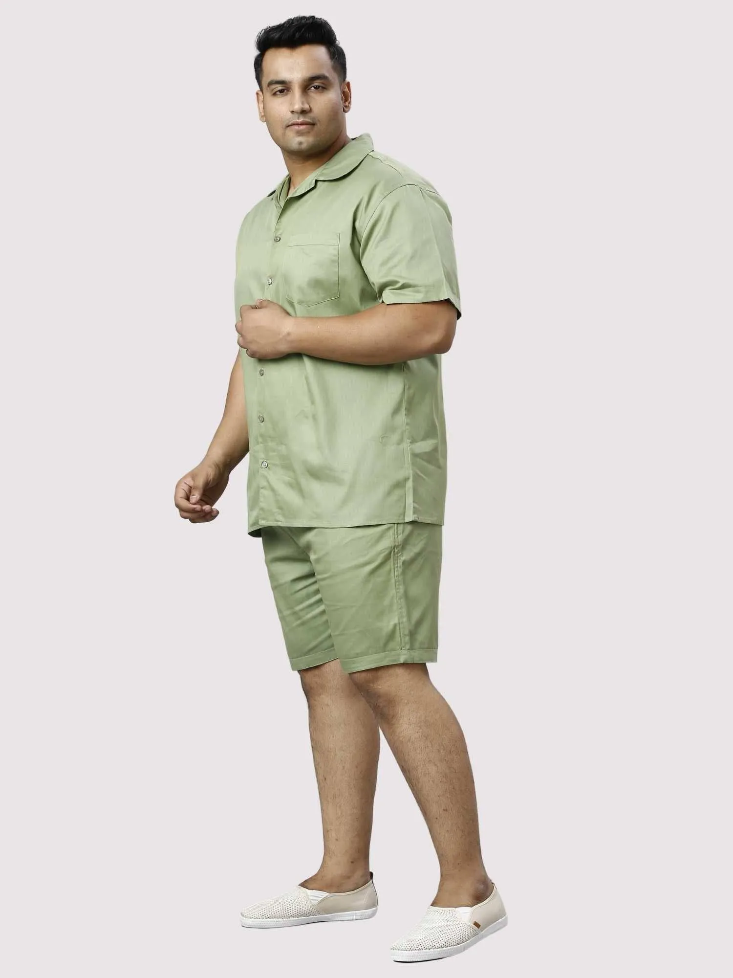 Sage Solid Green Half Co-ords Set Men's Plus Size