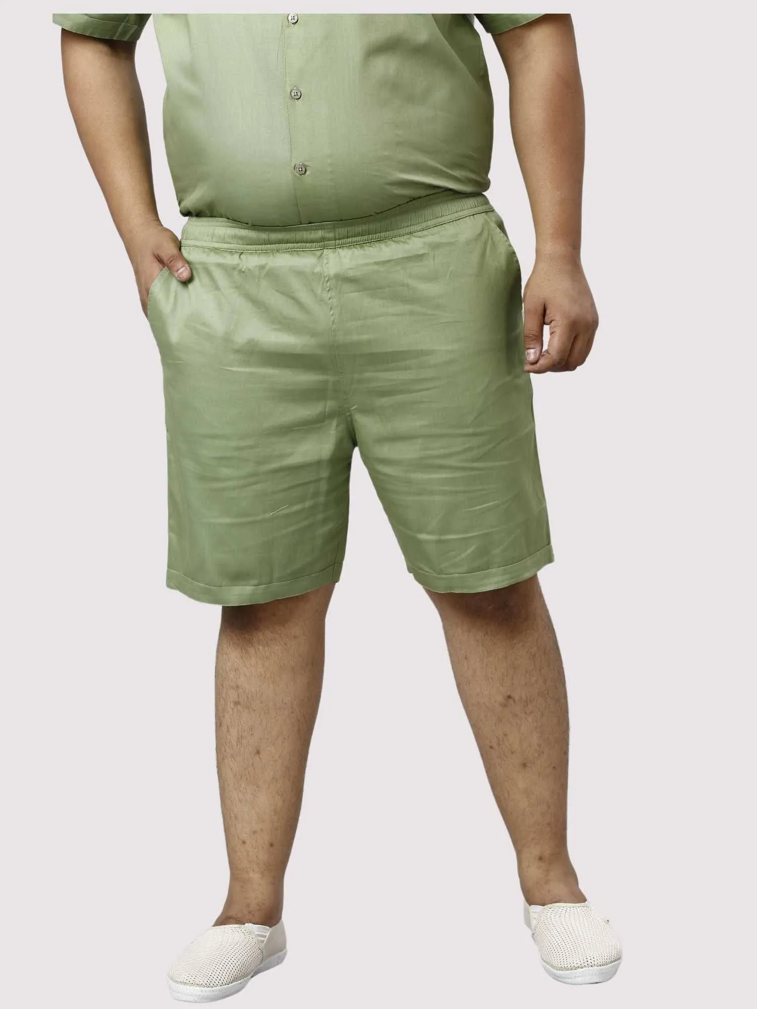 Sage Solid Green Half Co-ords Set Men's Plus Size