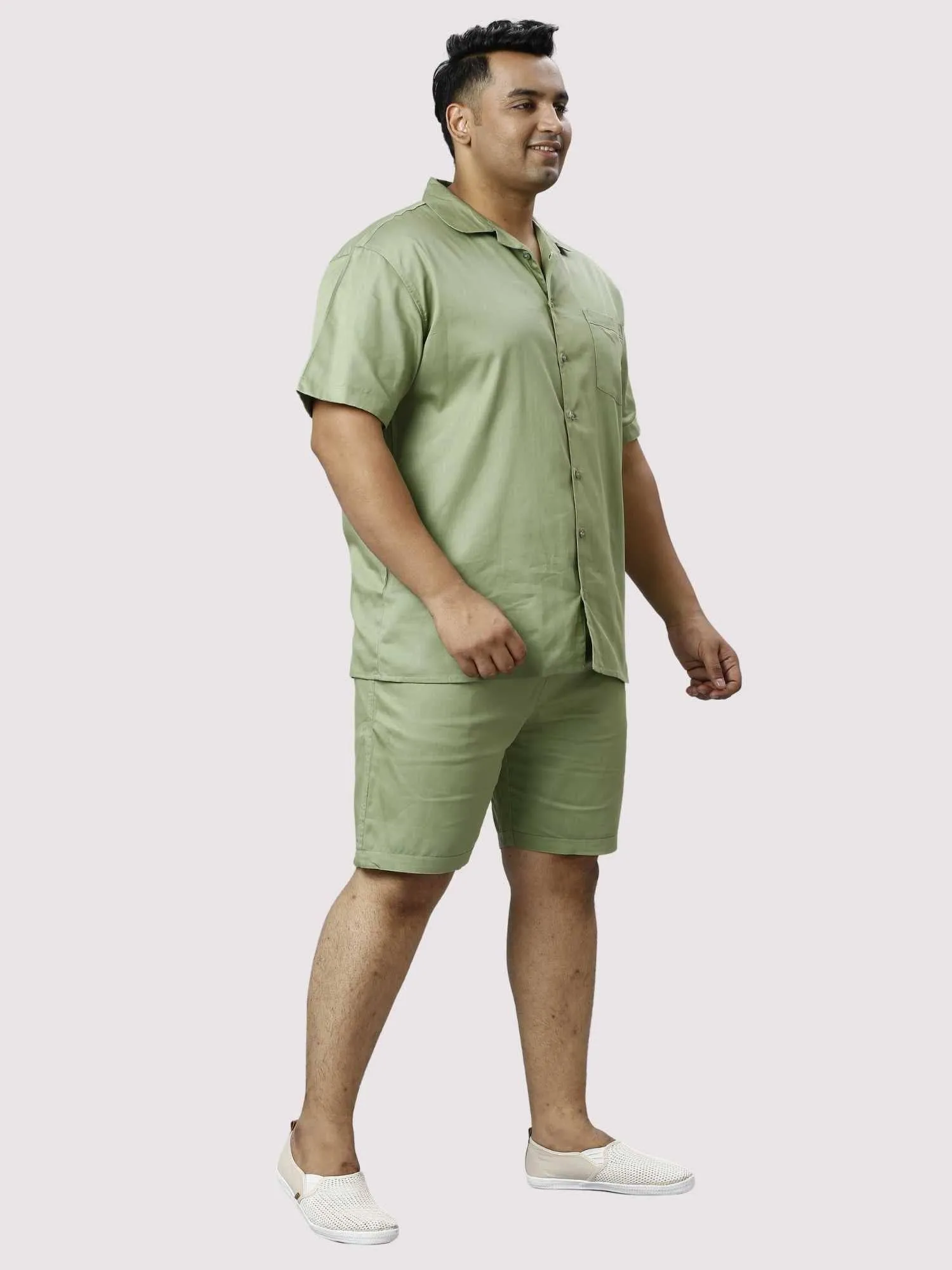 Sage Solid Green Half Co-ords Set Men's Plus Size