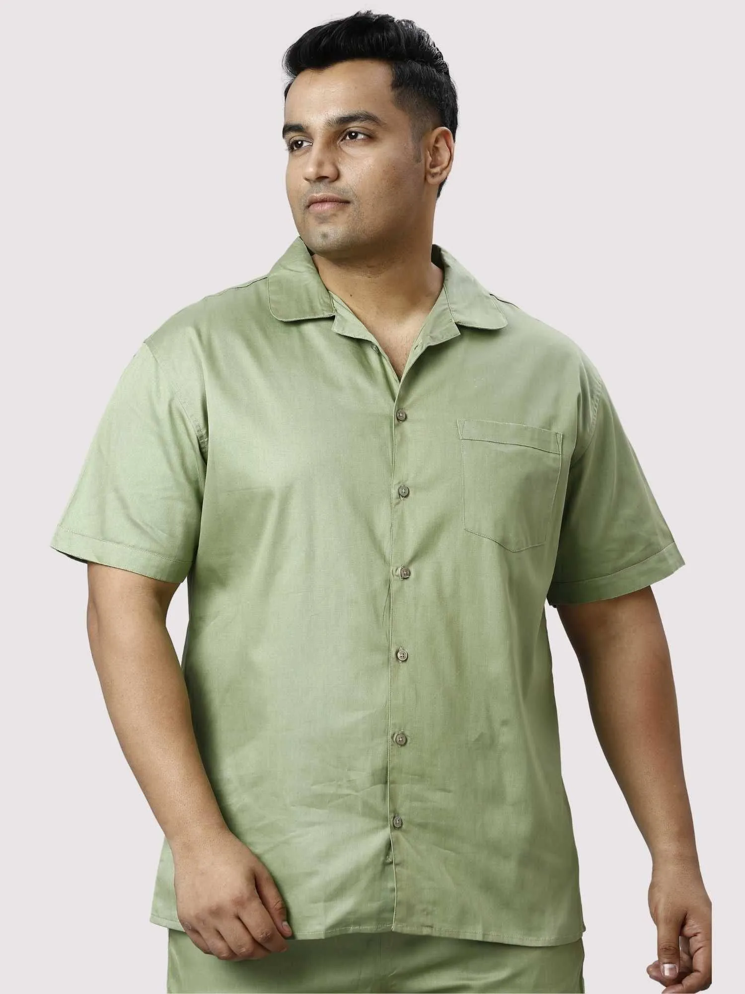 Sage Solid Green Half Co-ords Set Men's Plus Size