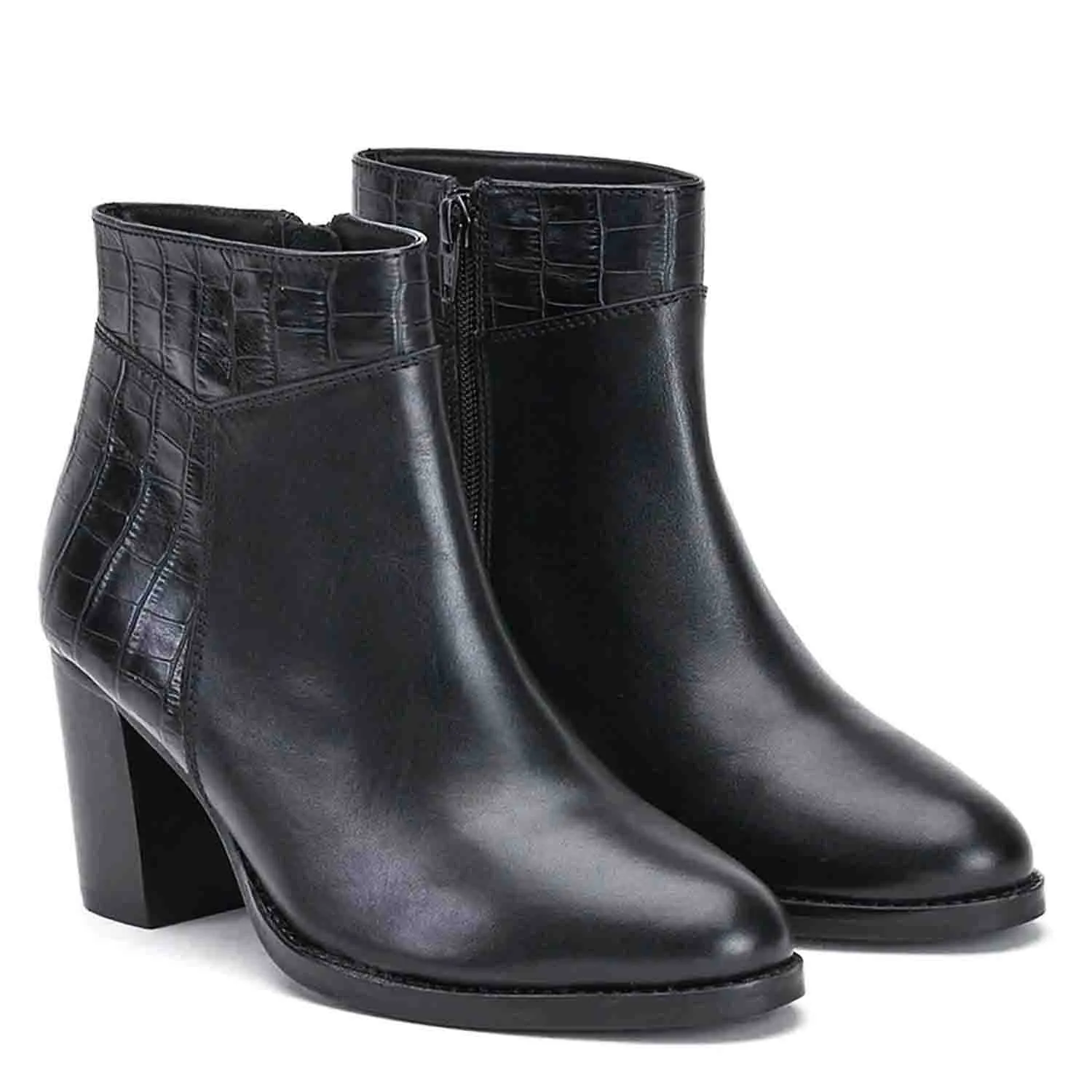 Saint Alexa Black Croco Embossed Leather Ankle Boots