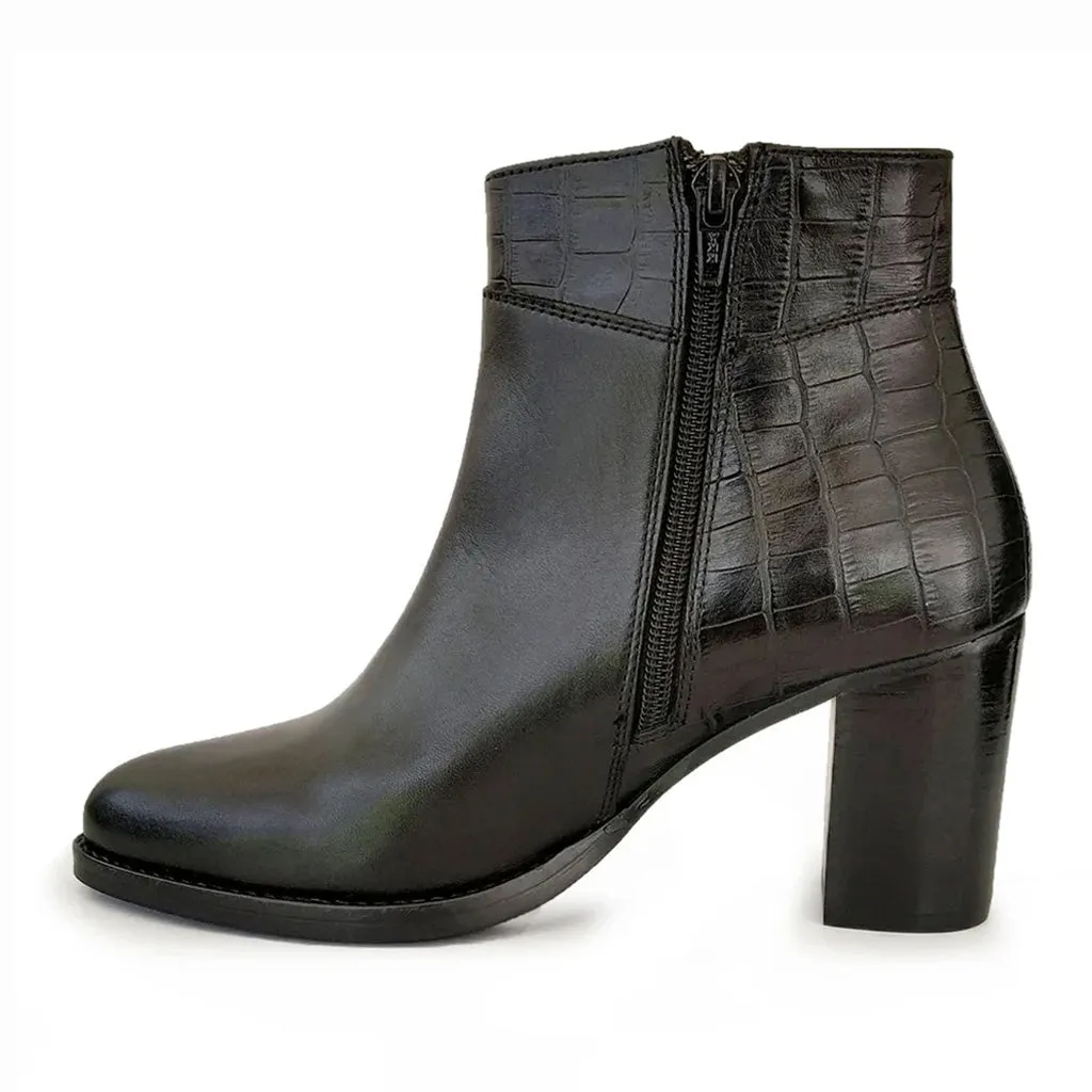 Saint Alexa Black Croco Embossed Leather Ankle Boots