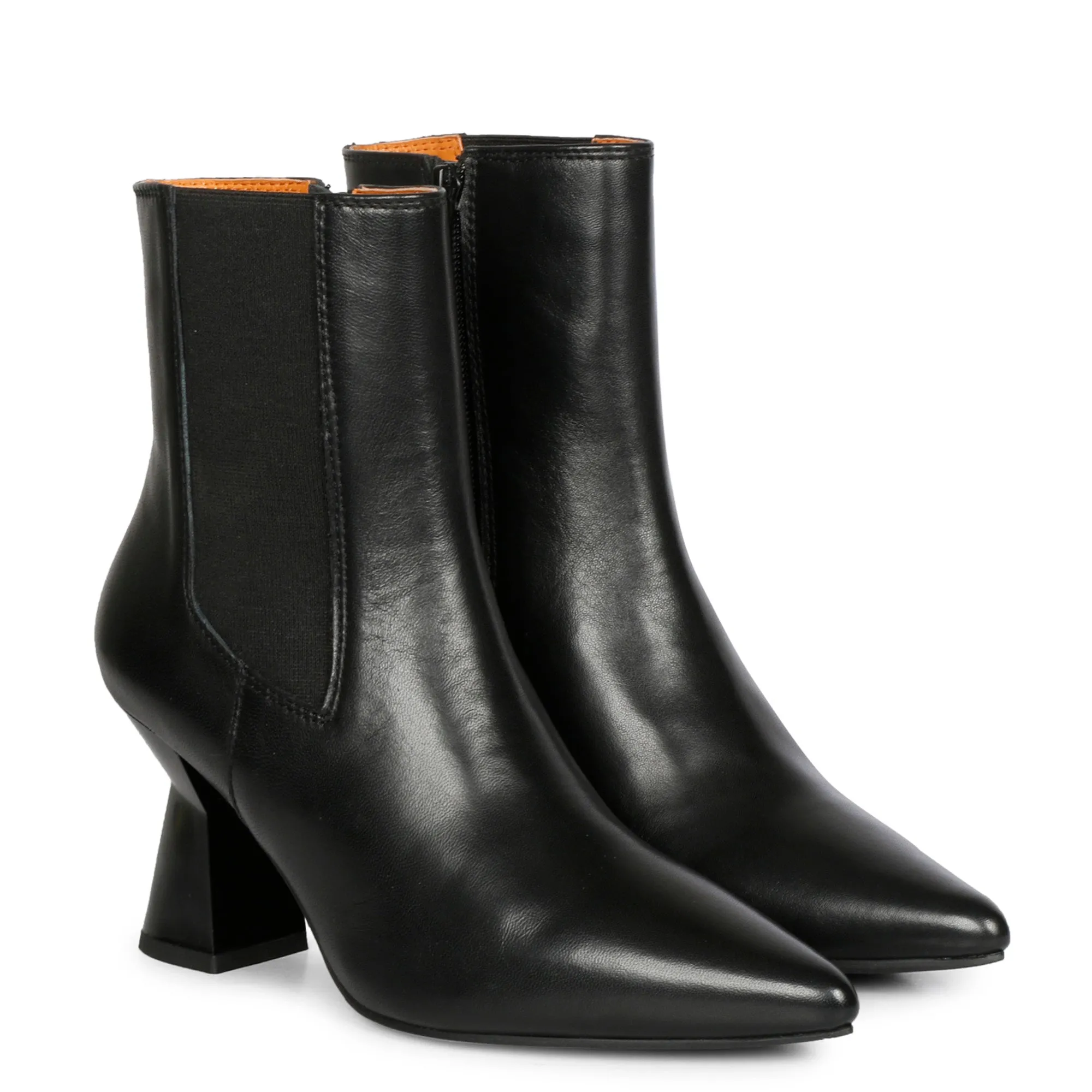 Saint Elliana Black Leather Sculpted Heel Inside Zip Boots