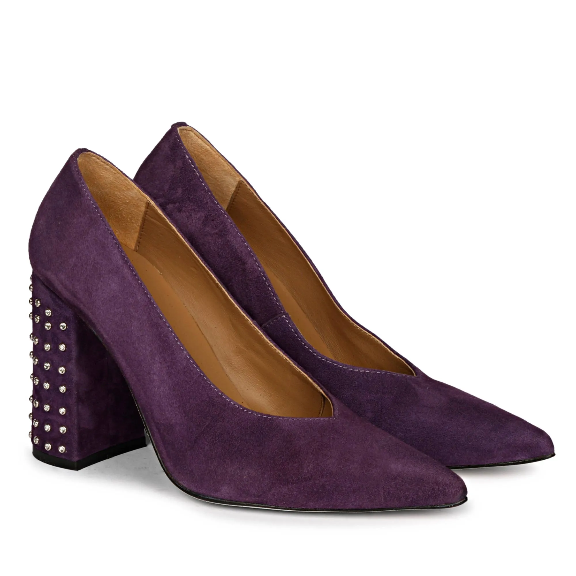 Saint Pamina Crystal Embellished Violet Suede Leather Pumps