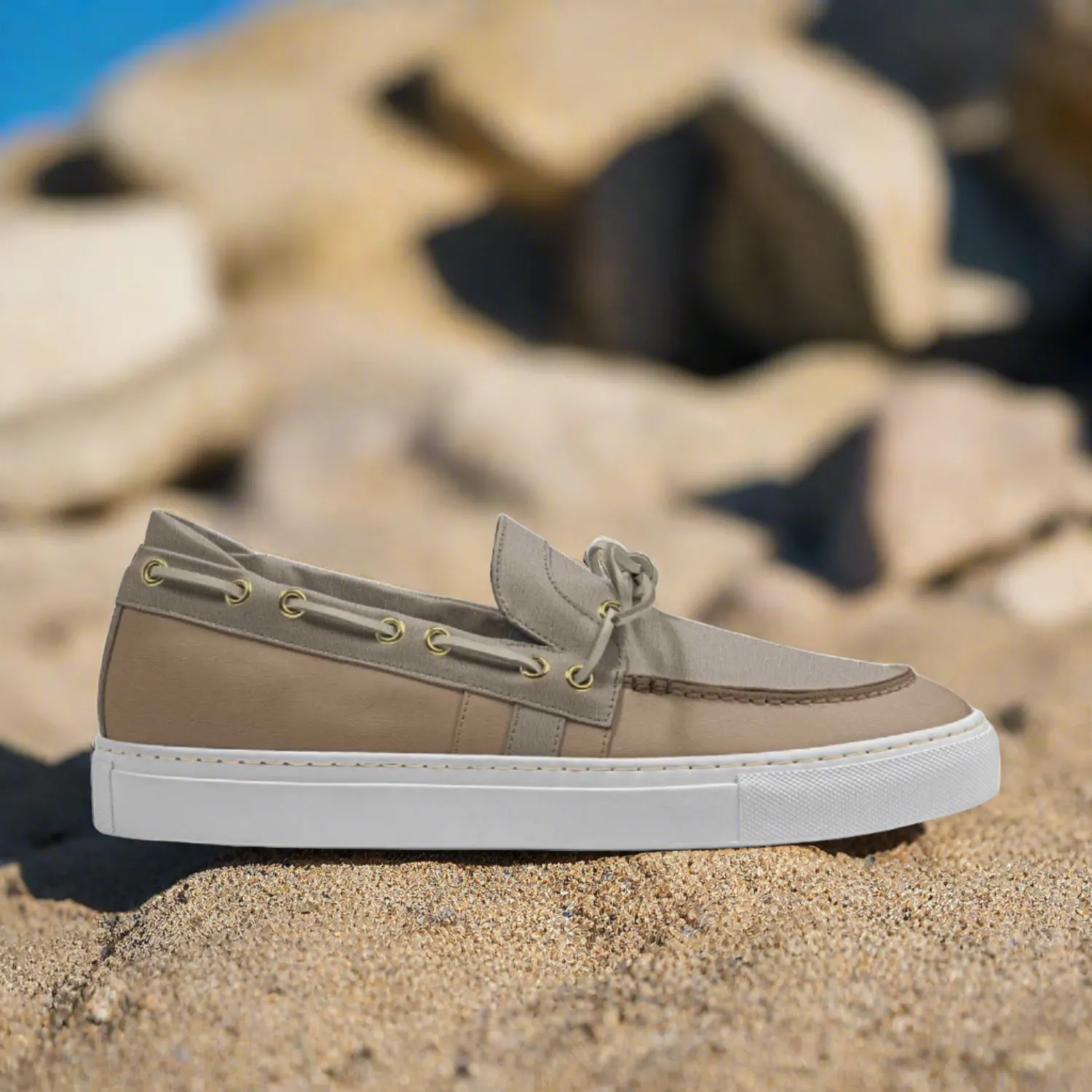 Seaside Chic Beige Loafer-Style Sneakers - Made in Italy