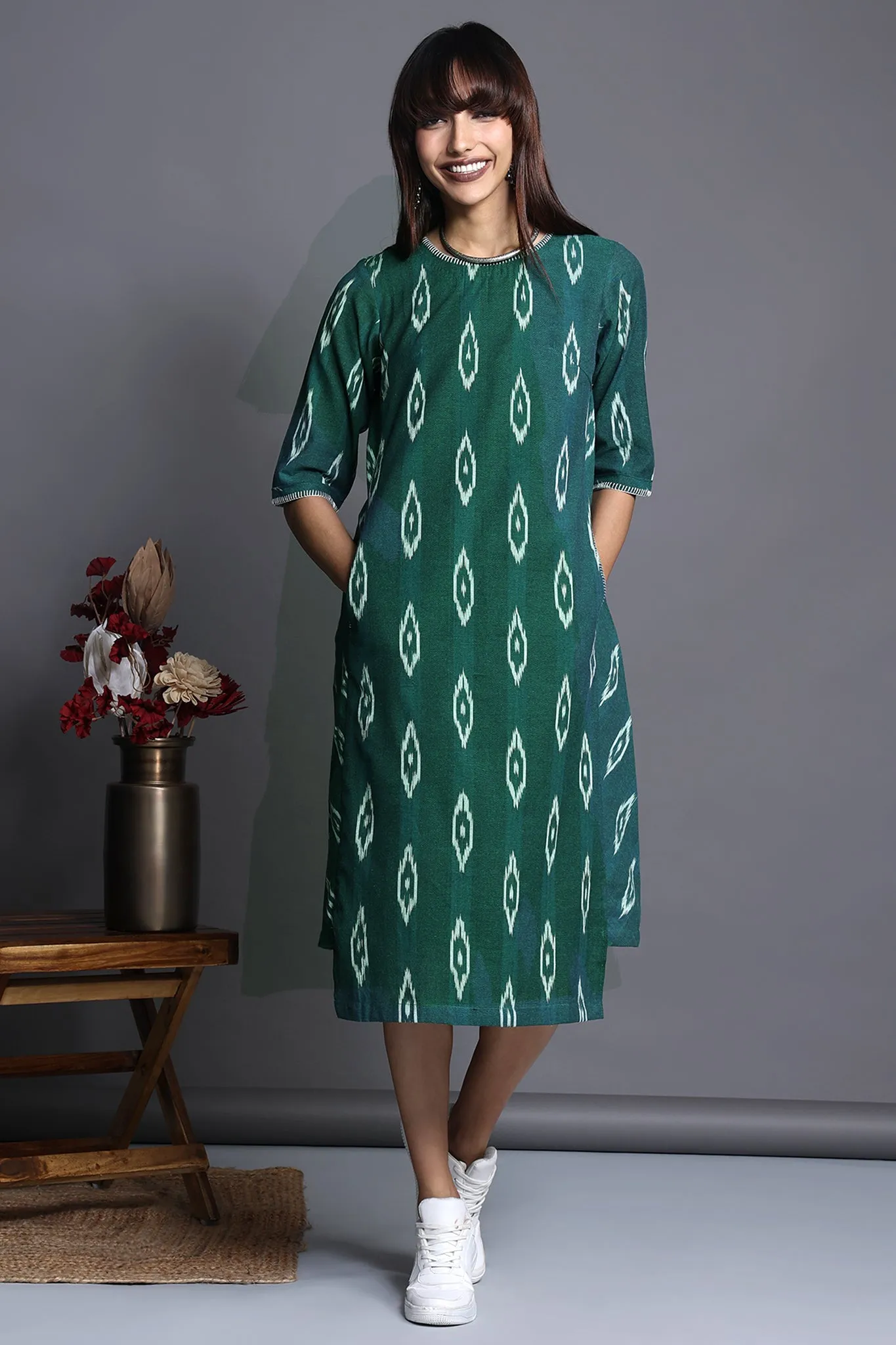 side bias pocket dress - verdant forest & lush foliage