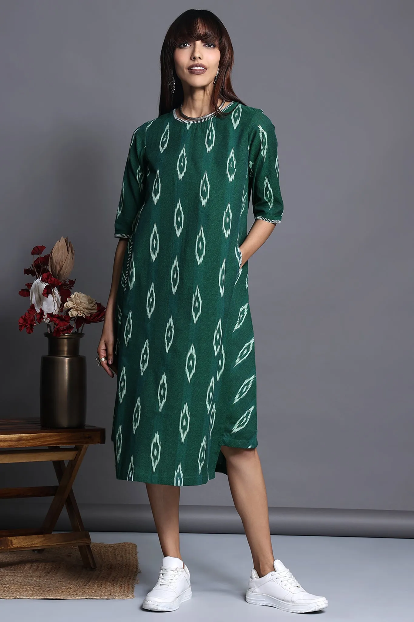 side bias pocket dress - verdant forest & lush foliage