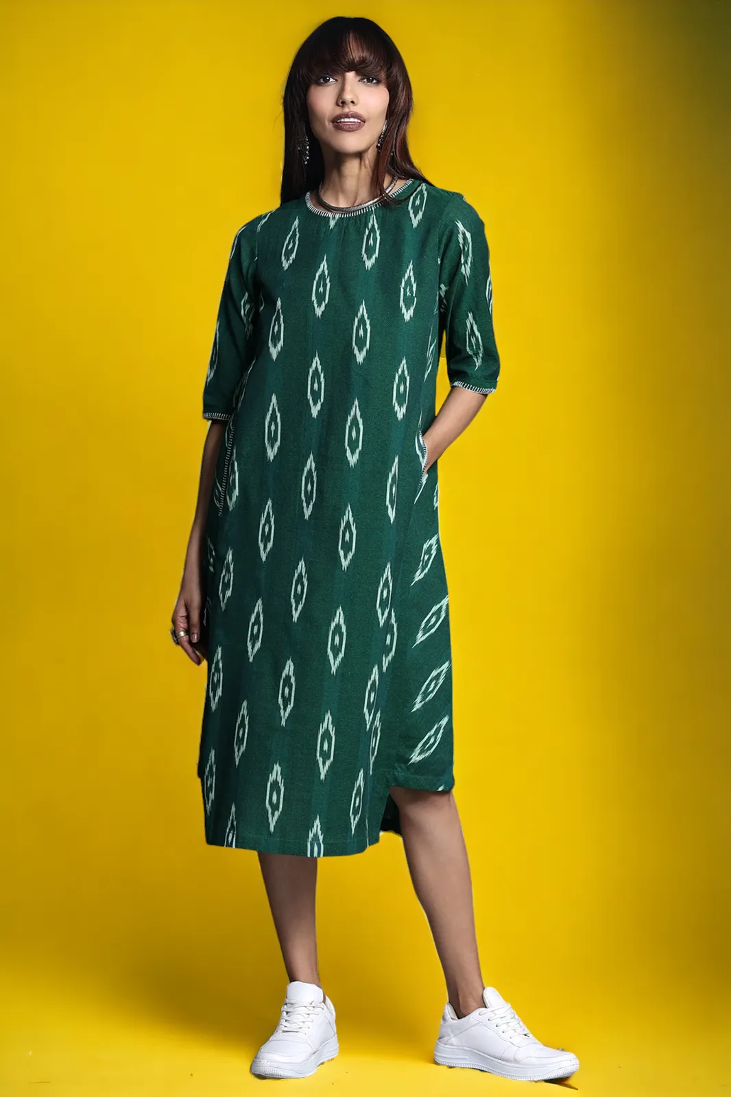 side bias pocket dress - verdant forest & lush foliage