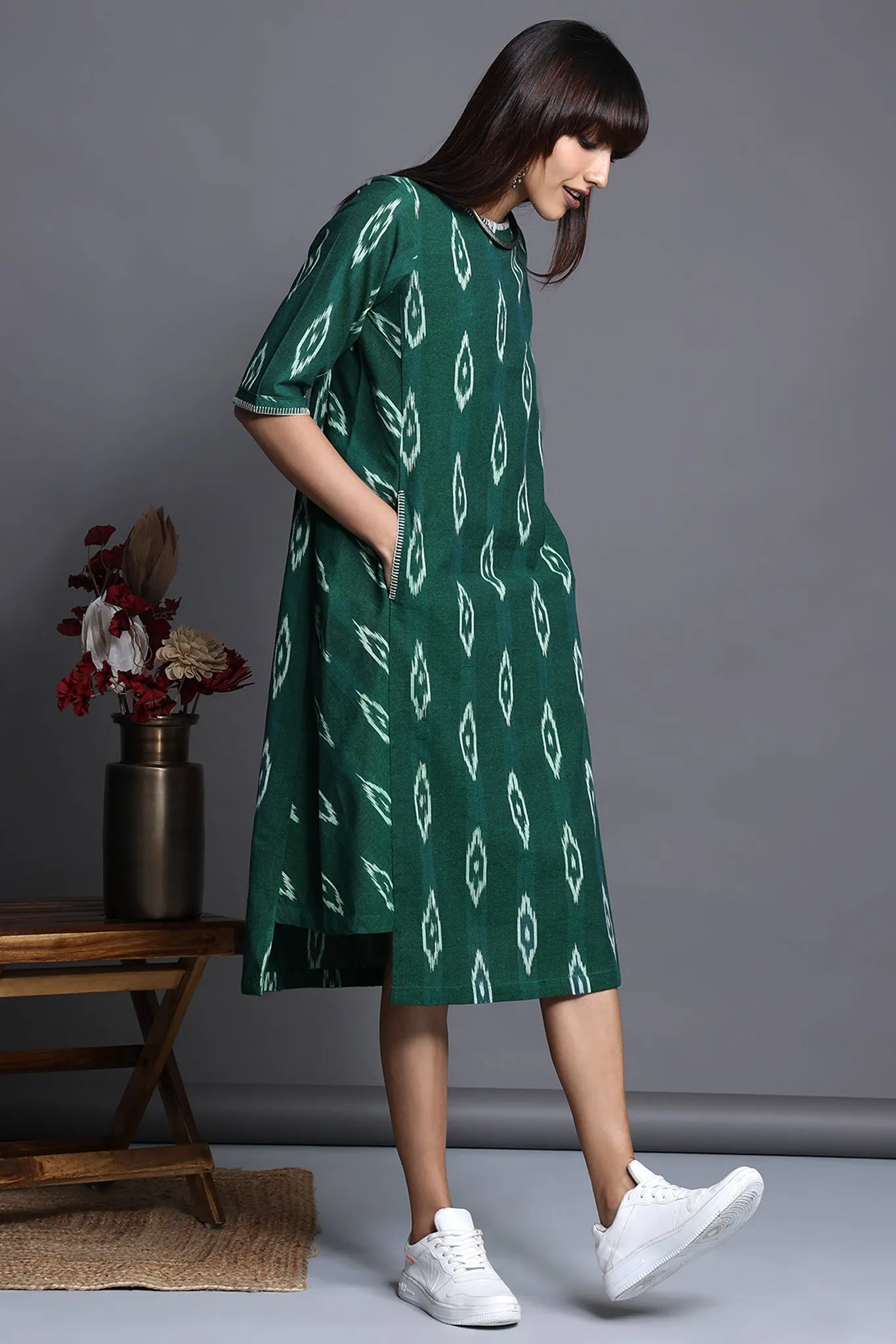 side bias pocket dress - verdant forest & lush foliage