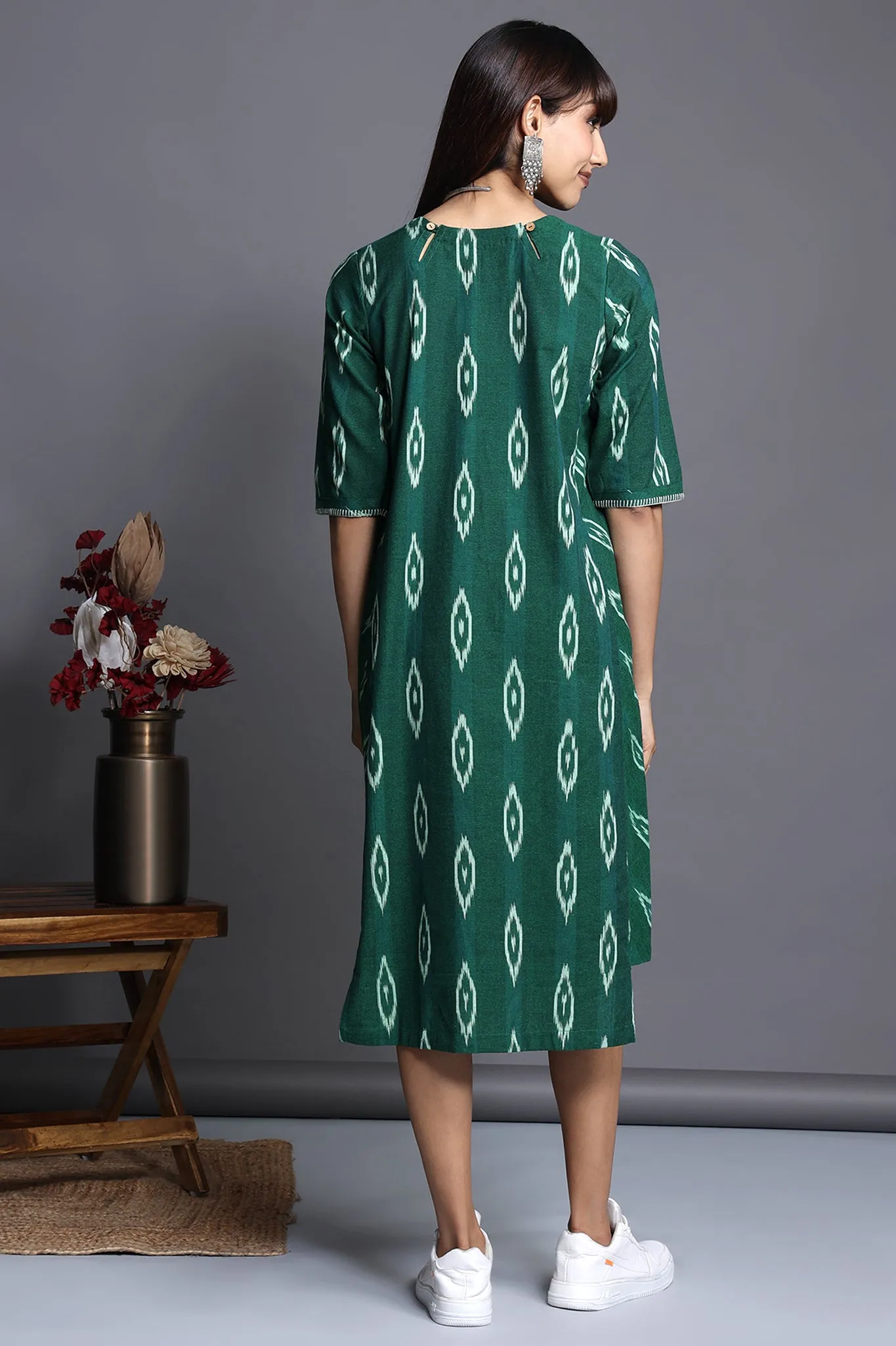 side bias pocket dress - verdant forest & lush foliage