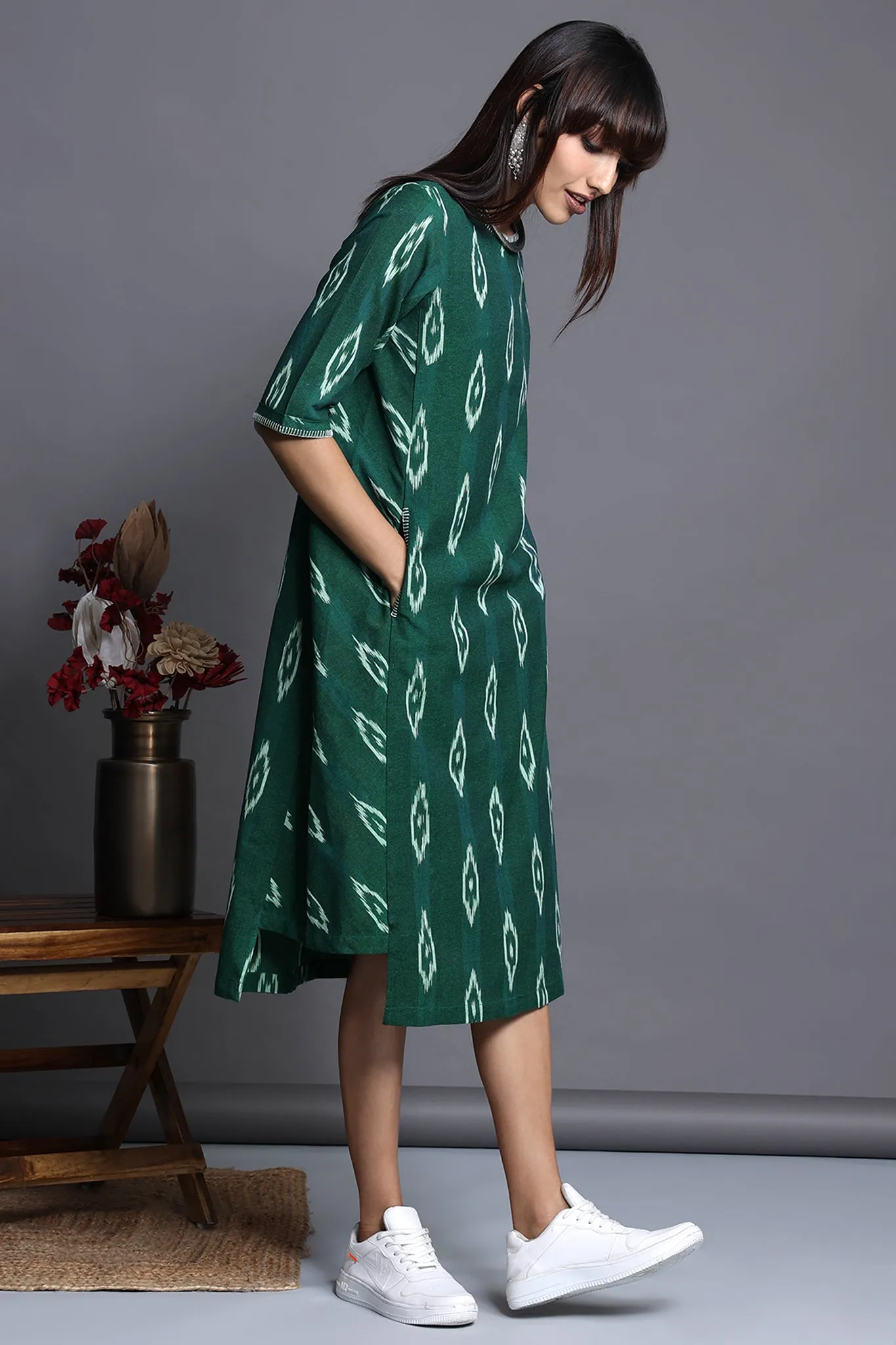 side bias pocket dress - verdant forest & lush foliage