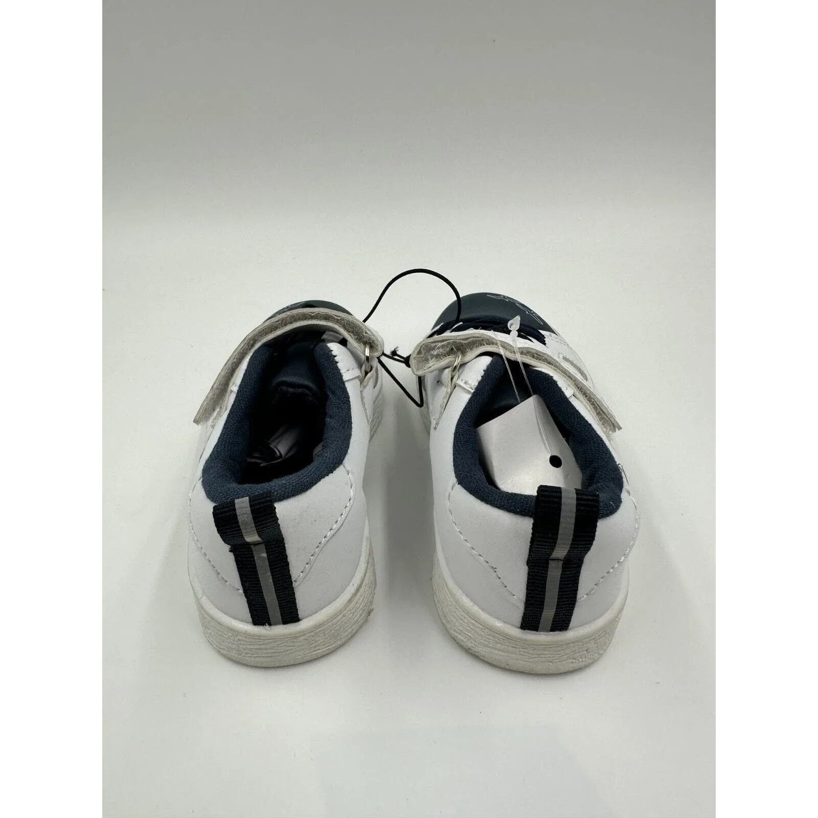 Small Kid Size 8, White & Navy Leather Slip-on with Straps, Boat Sneakers