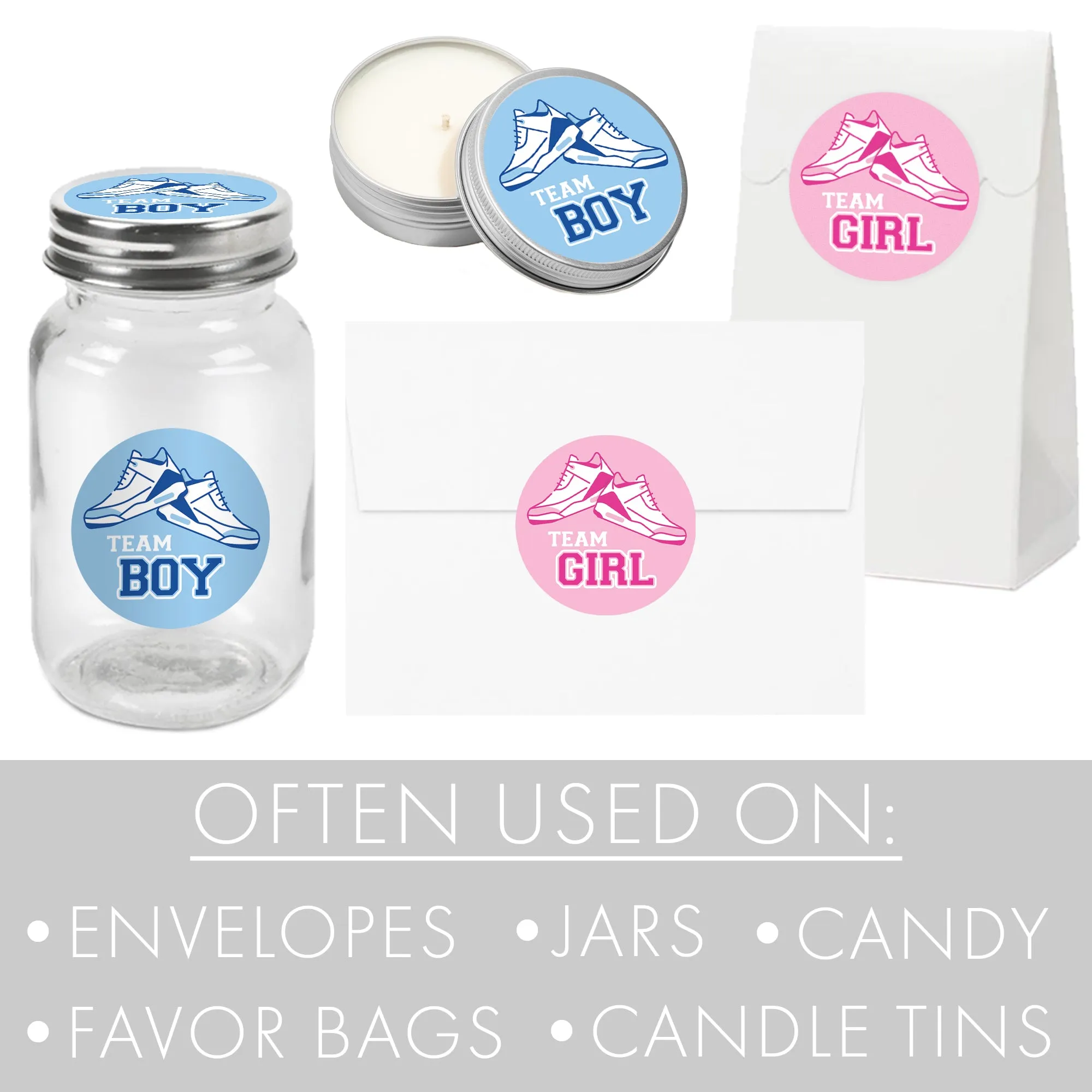 Sneakers: Gender Reveal Party - Team Boy or Team Girl - 40 Stickers