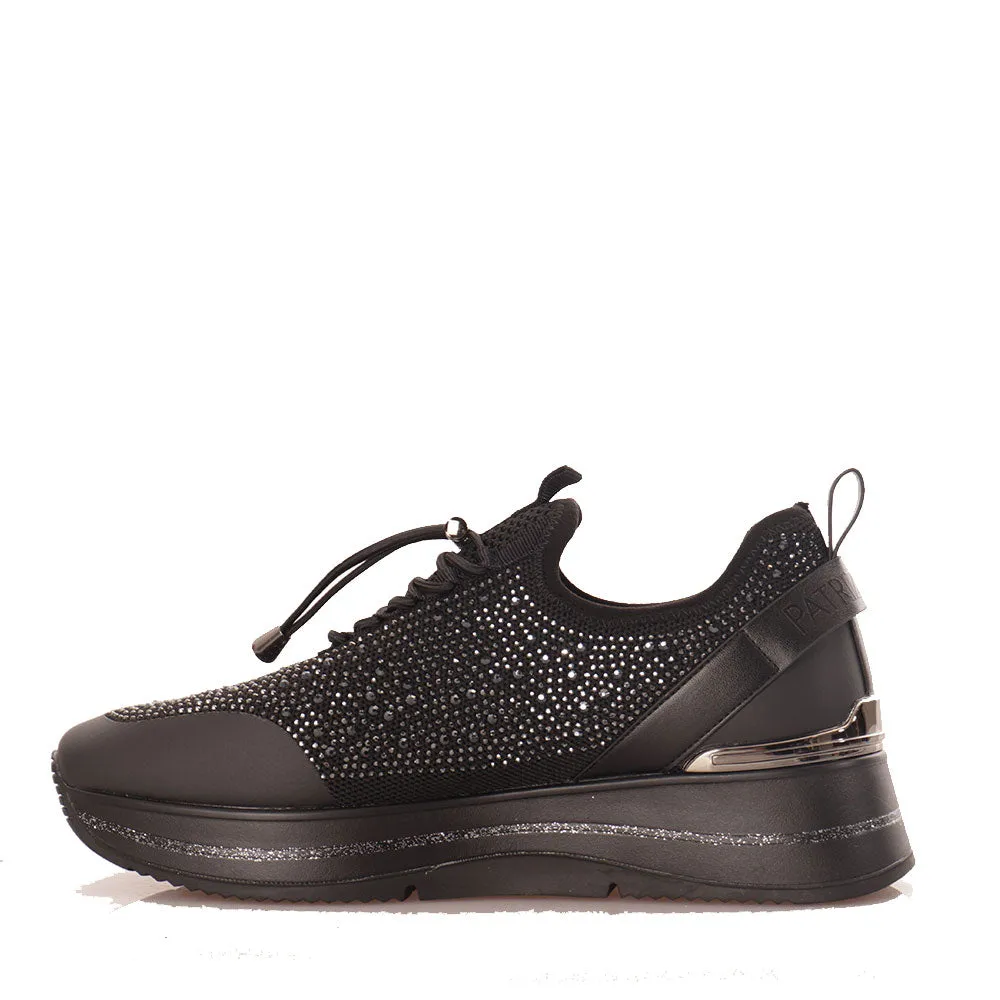 Sneakers Running Slip On PATRIZIA PEPE linea Fly in Tessuto Nero con Strass