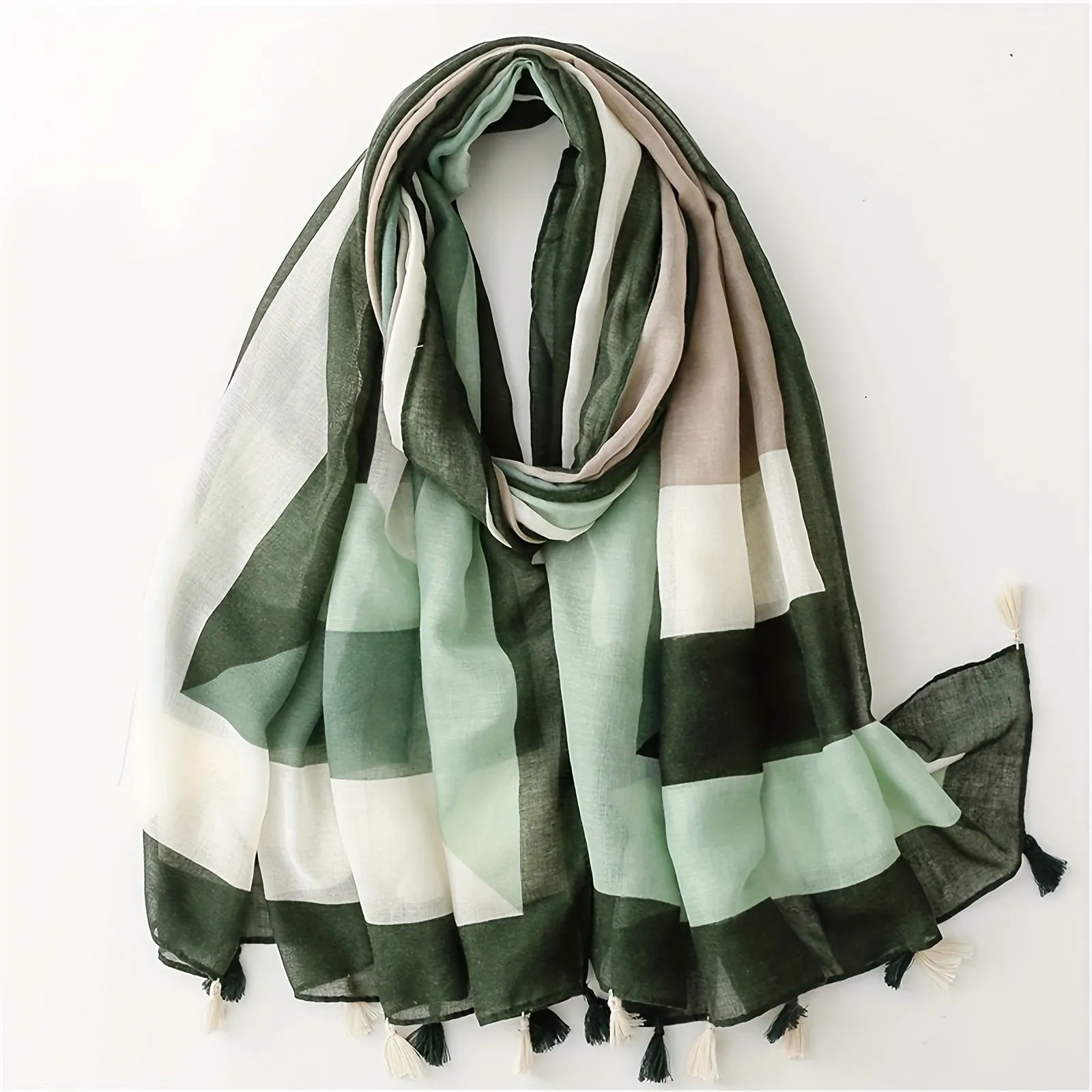 Soft And Breathable Scarf For Women, Lightweight Warm Colorful Print Shawl With Tassels, Perfect For Outdoor And Daily Use