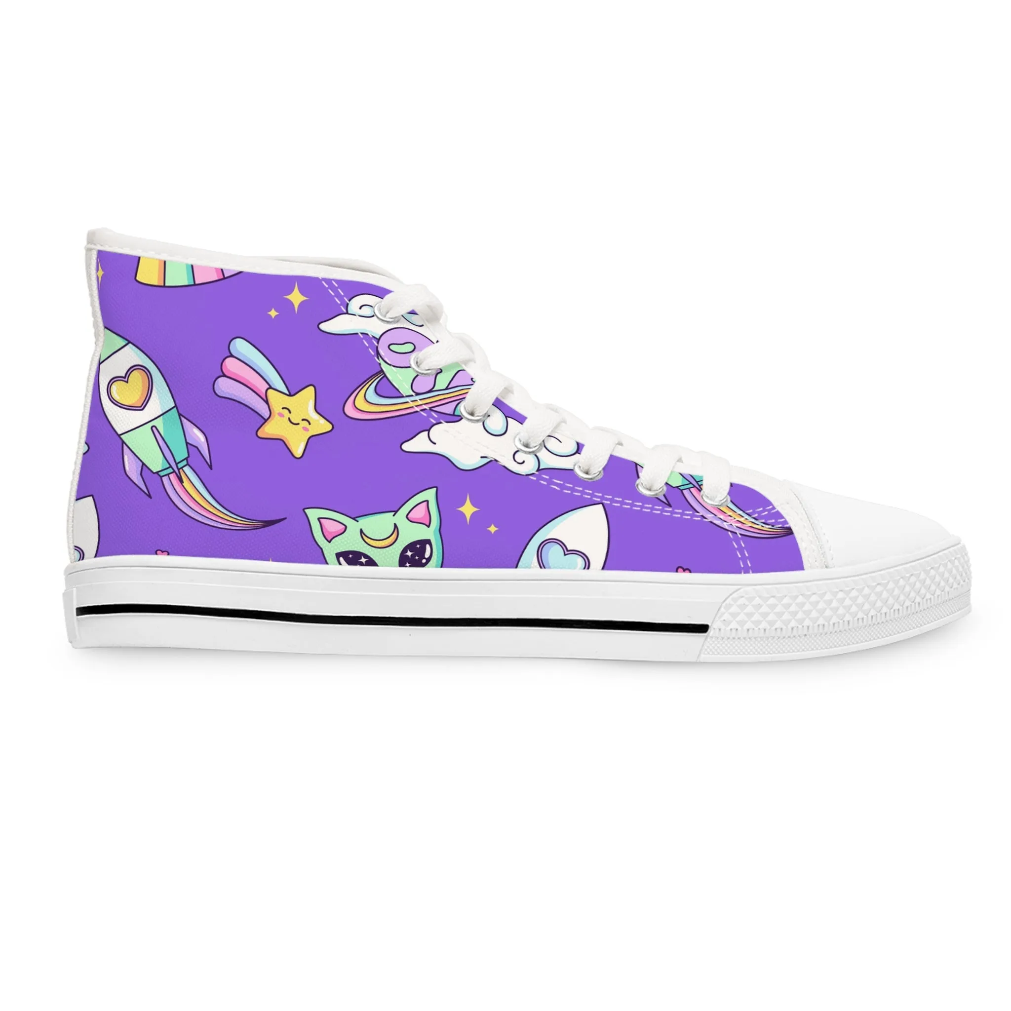 Space Object and Cat Women's High Top Sneakers