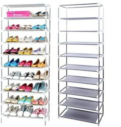 SPACE ORGANISER Multipurpose Portable Folding Shoe Racks for Home Organizers with Water-Resistant Metal Collapsible Shoe Stand - 9 Shelf (BLACK)