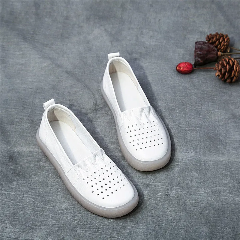 Spring Women Soft Leather Slip On Casual Flats | 35-41