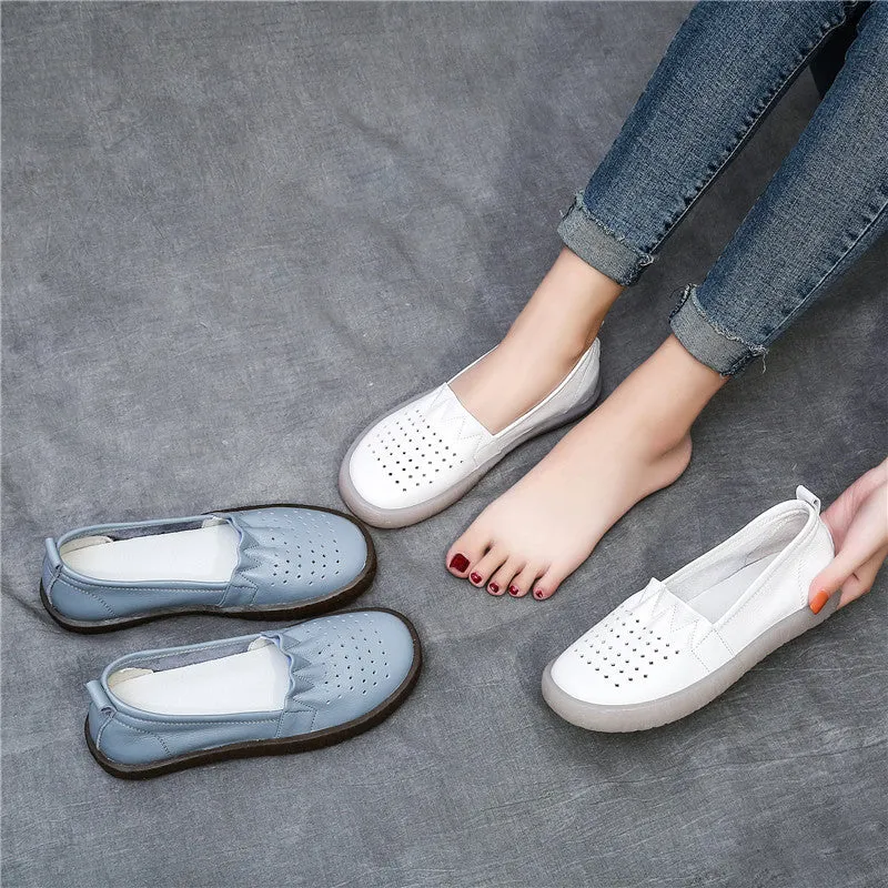 Spring Women Soft Leather Slip On Casual Flats | 35-41