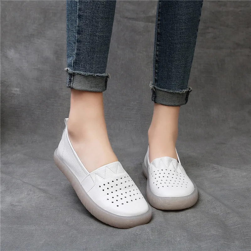 Spring Women Soft Leather Slip On Casual Flats | 35-41