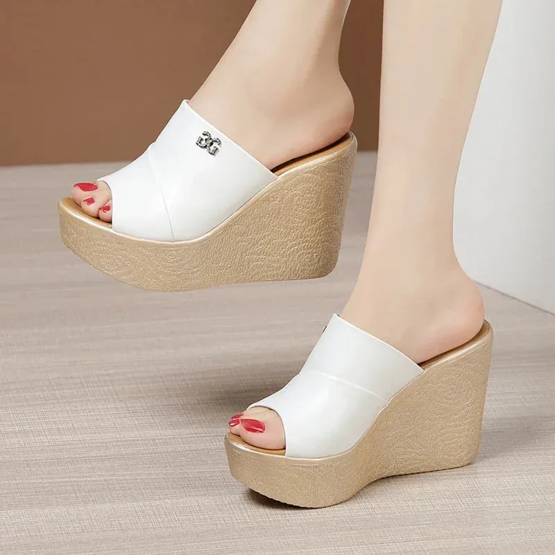 Summer Ladies Slippers New Fashion Thick Sole Wedge Women's Sandals 2024 Designer High Heel Sandals Open Toe Fish Mouth Shoes