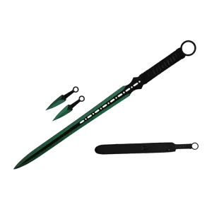 Tactical Master 27" Green Machete with 2 pcs 6" throwing knife,