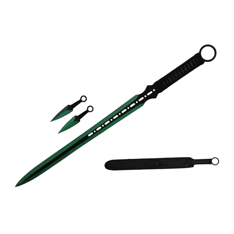 Tactical Master 27" Green Machete with 2 pcs 6" throwing knife,