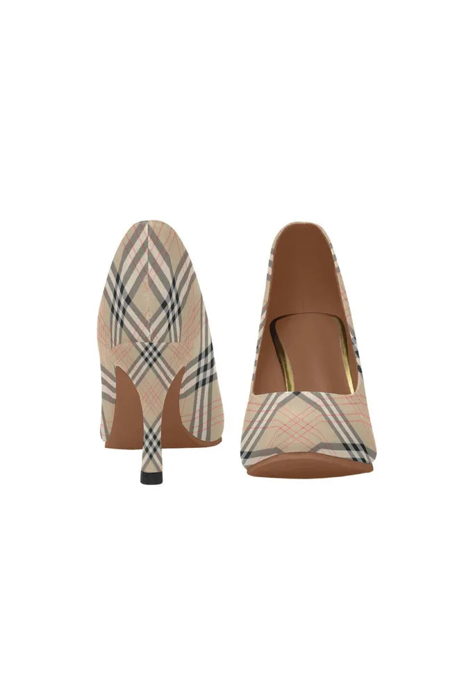 Tan Tartan Print Women's High Heels