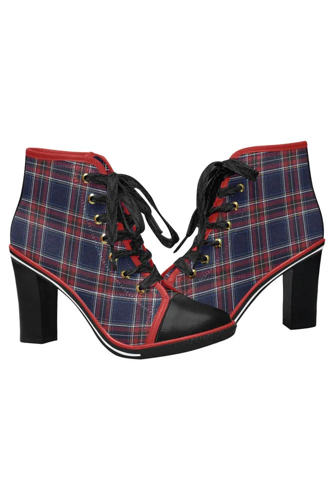 Tartan Women's Lace Up Chunky Heel Ankle Booties (Model 054)