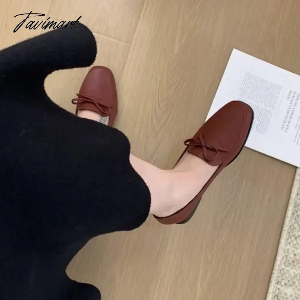 TAVIMART -  Bowtie Ballet Flats Shoes Fashion Square Toe Shallow Slip On Women Flat Shoes Ladies Casual Outdoor Ballerina Shoe