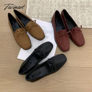 TAVIMART -  Bowtie Ballet Flats Shoes Fashion Square Toe Shallow Slip On Women Flat Shoes Ladies Casual Outdoor Ballerina Shoe